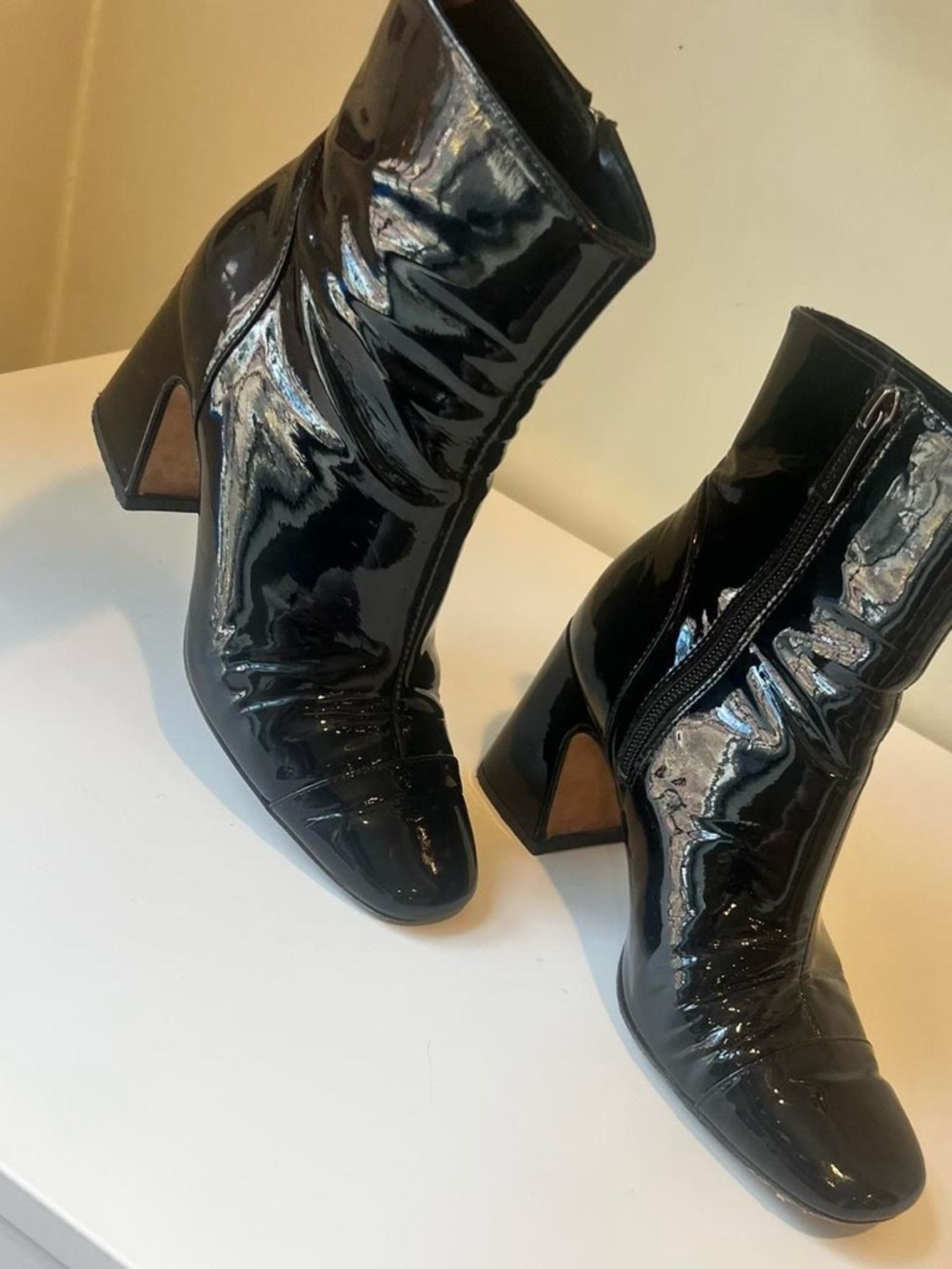 Patent Black Ankle Booties with Block Heel
